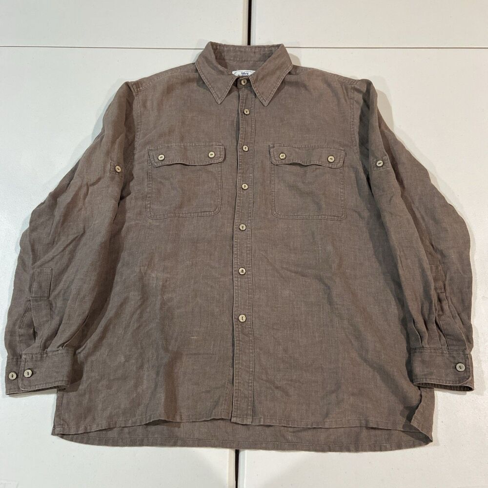 Tilley Endurables Brown Shirt Long Sleeve Size LARGE Button 67% Hemp